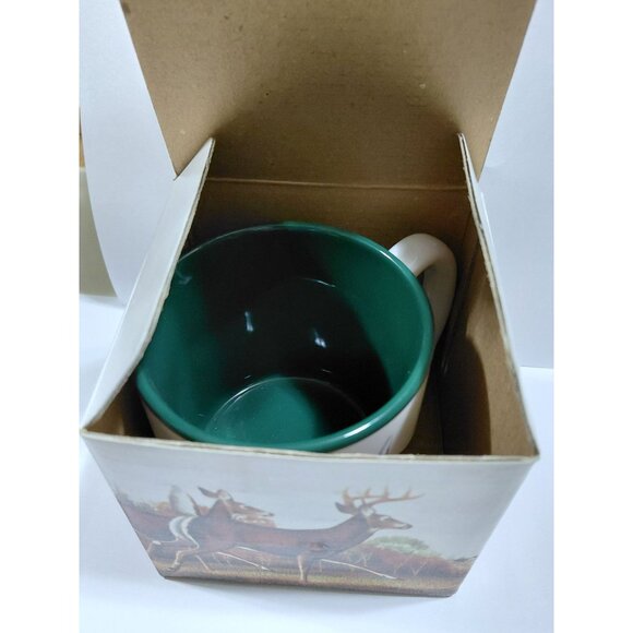 Vintage NOB 1990 Potpourri Press Leaping Deer Mug 11 Oz Green & White Ceramic - Picture 7 of 9